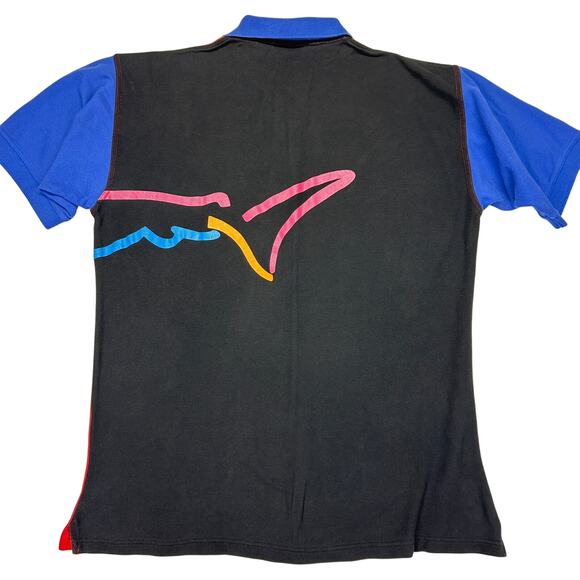 VTG Greg Norman Polo Mens L Shark Wrap Around Colorblock Shirt 90s Red Blue Blac - Picture 2 of 12